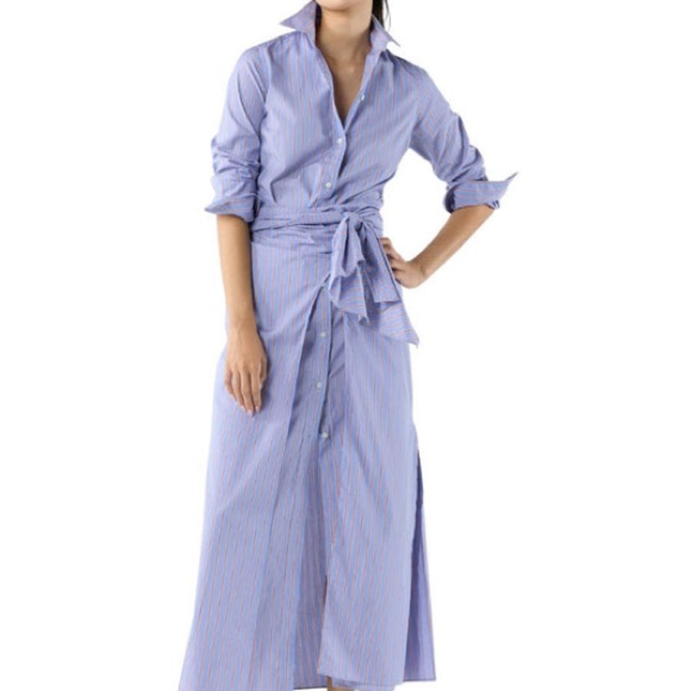 ANN MASHBURN Blue Striped Maxi Dress